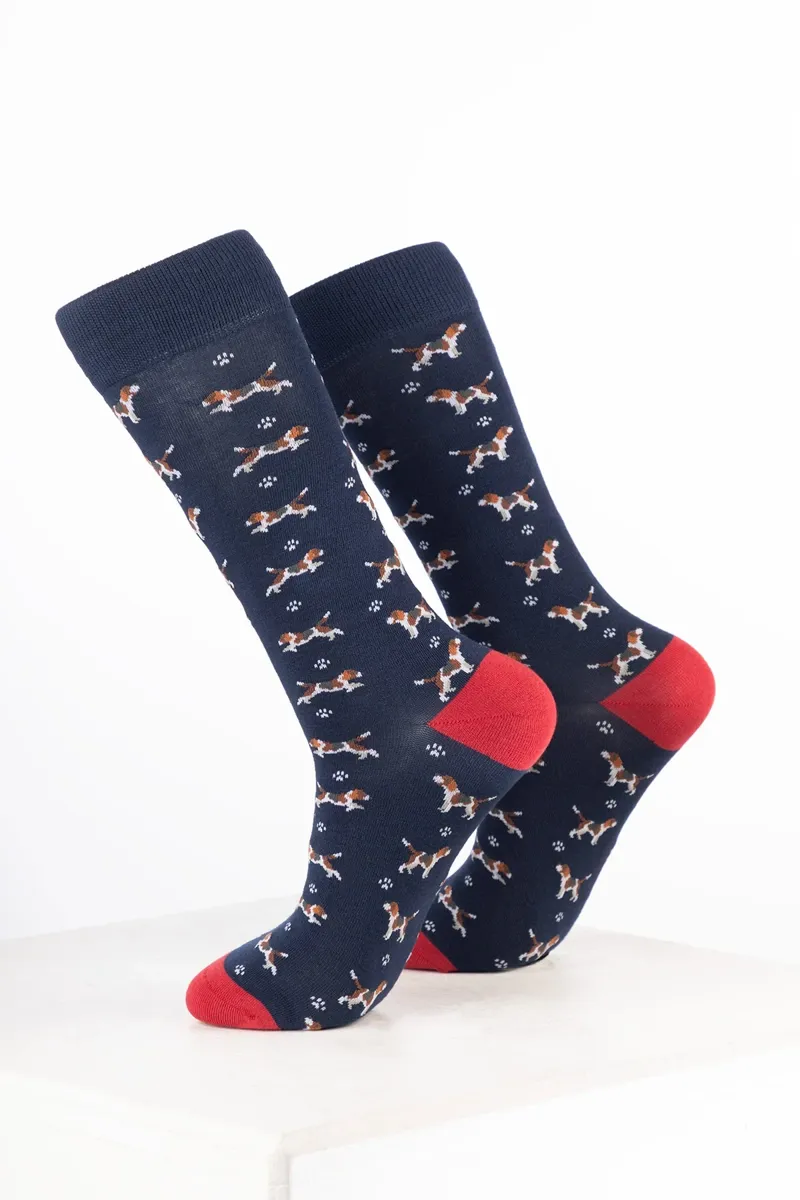 Rydale Women's Bamboo Rich Dog Ankle Socks Pack of 10 - Beagle Navy-1