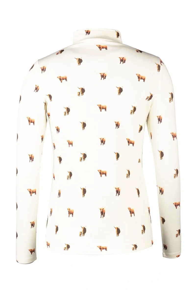 Rydale Ladies Foxholes Long Sleeved 1/4 Zip Top - Highland Cow-1