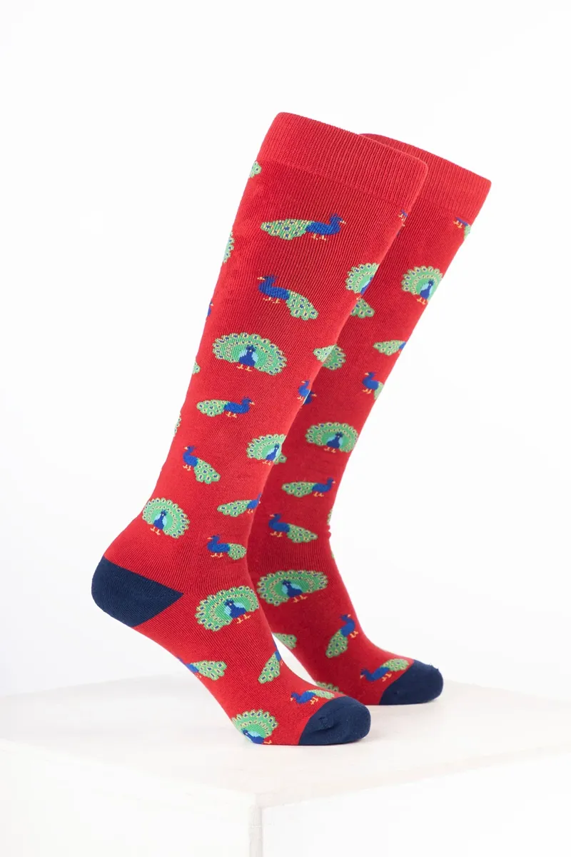 Rydale Women's Bird Welly Socks Pack of 10 - Peacock Strawberry