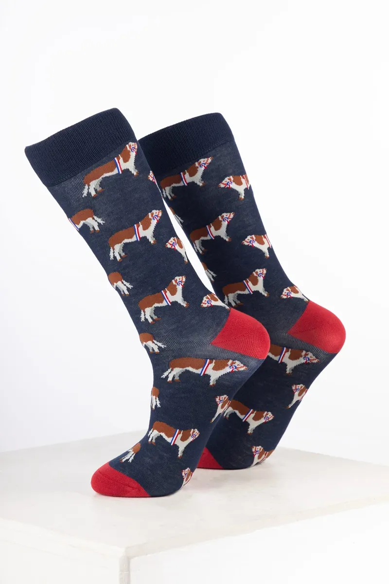 Rydale Women's Bamboo Rich Farm Ankle Socks Pack of 10 - Champion Heifer Navy-1