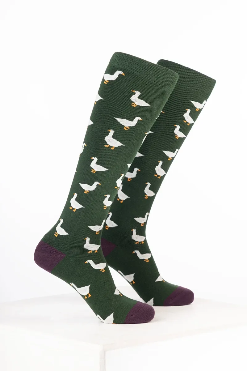 Rydale Women's Bird Welly Socks Pack of 10 - Goose Dark Olive