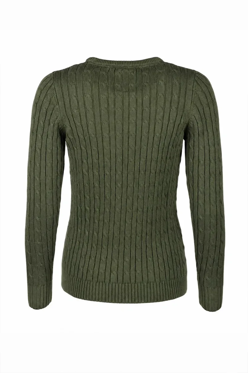 Rydale Emma Ladies Crew Neck Cable Knit Jumper - Khaki-1