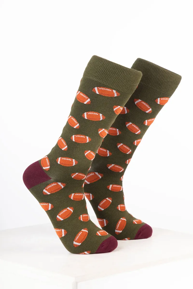 Rydale Mens Bamboo Rich Sports Print Ankle Socks Pack of 10 - Rugby Dark Olive