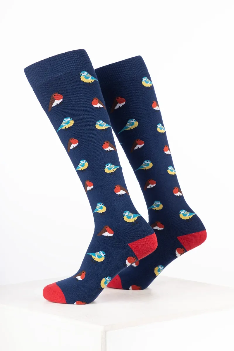 Rydale Women's Bird Welly Socks Pack of 10 - Garden Bird Denim-1