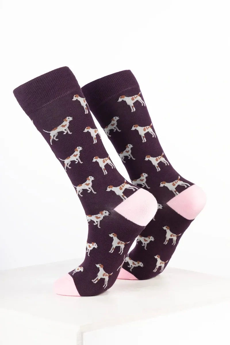Rydale Women's Bamboo Rich Dog Ankle Socks Pack of 10 - Pointer Dark Berry-1