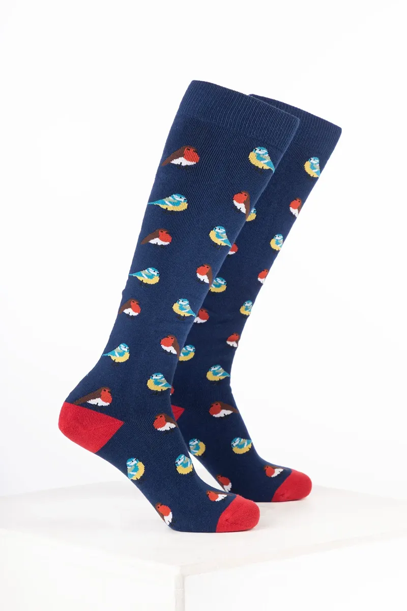 Rydale Women's Bird Welly Socks Pack of 10 - Garden Bird Denim
