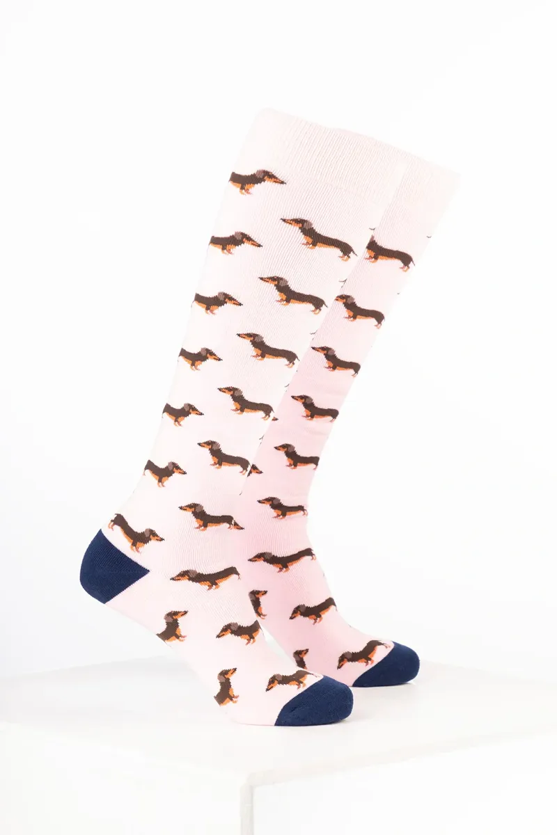 Rydale Women's Dog Welly Socks Pack of 10 - Dachshund Soft Pink