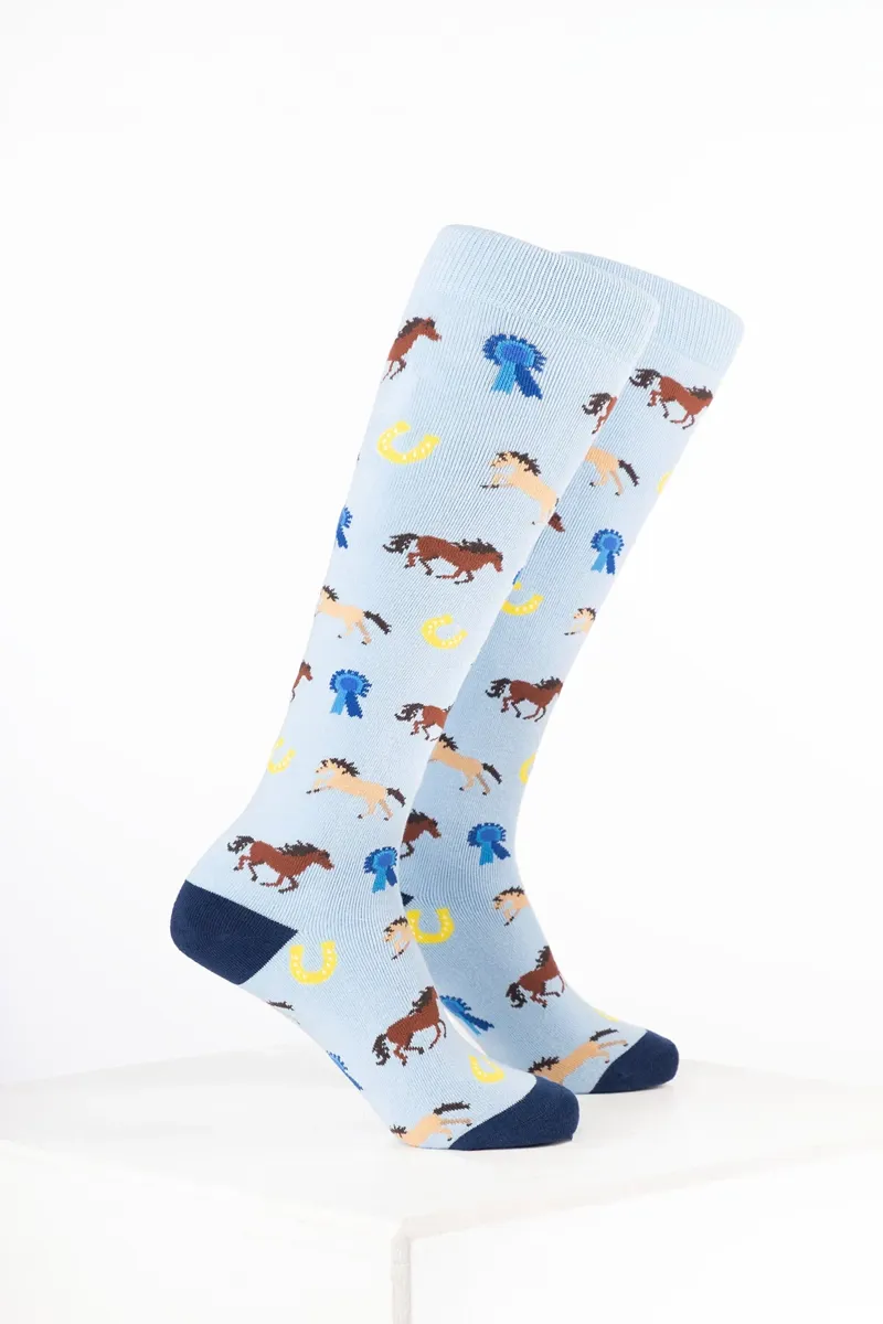 Rydale Kids Animal Welly Socks Pack of 10 - Pony and Rosette Soft Blue