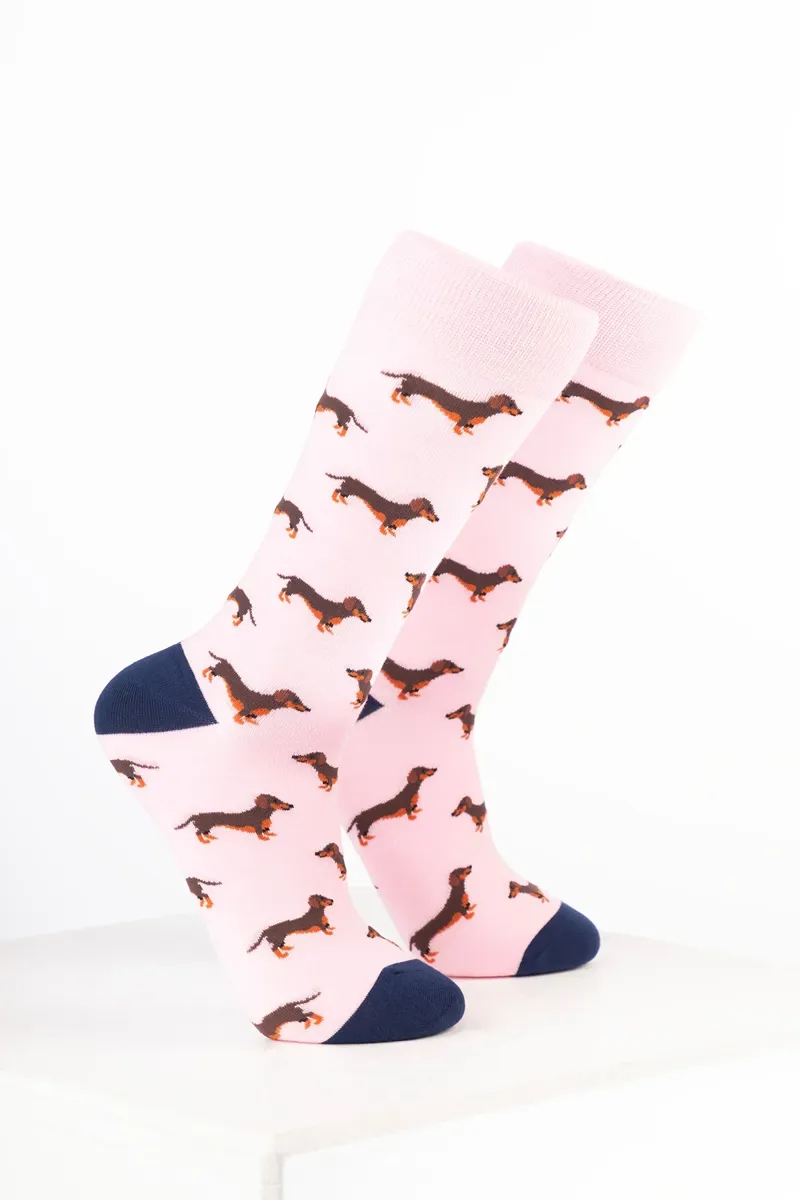 Rydale Women's Bamboo Rich Dog Ankle Socks Pack of 10 - Dachshund Soft Pink