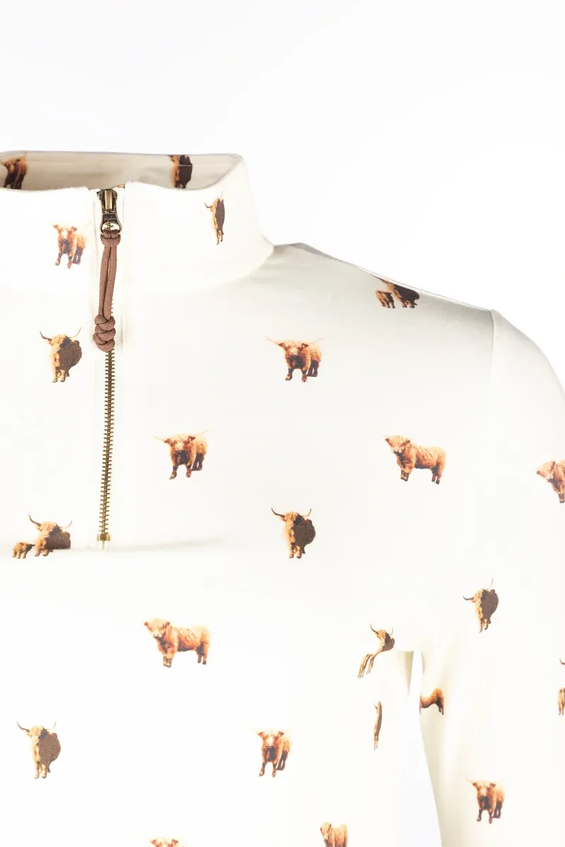 Rydale Ladies Foxholes Long Sleeved 1/4 Zip Top - Highland Cow-2