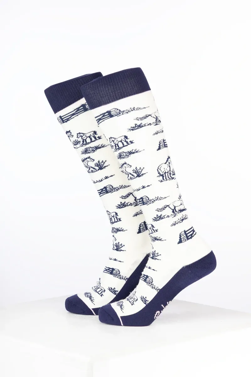 Rydale Womens Bamboo Rich Equestrian Print Riding Socks Pack of Ten- Equestrian Life Cream-1