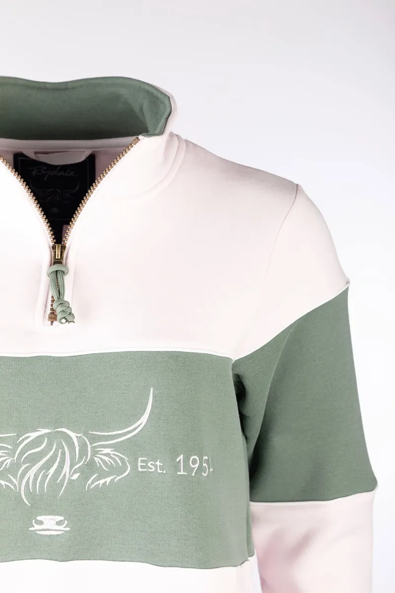 Rydale Ladies Byland Highland Cow Sweatshirt - Pale Pink/Thyme/Pale Pink-3