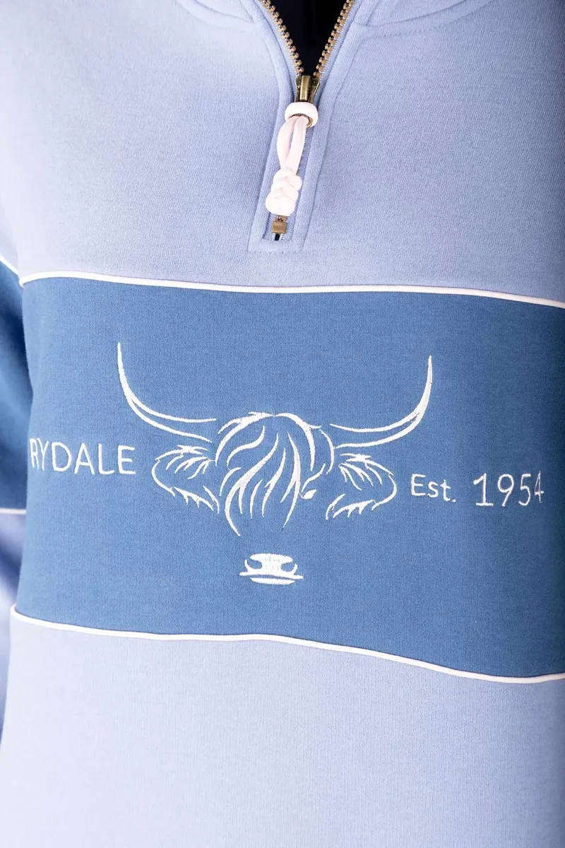 Rydale Ladies Byland Highland Cow Sweatshirt - Pale Blue/Mid Blue/Pale Blue-2