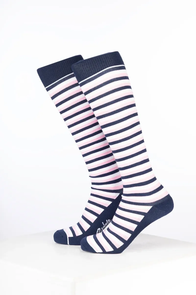 Rydale Womens Bamboo Rich Striped Riding Socks Pack of Ten - Stripes Navy/Soft Pink-1