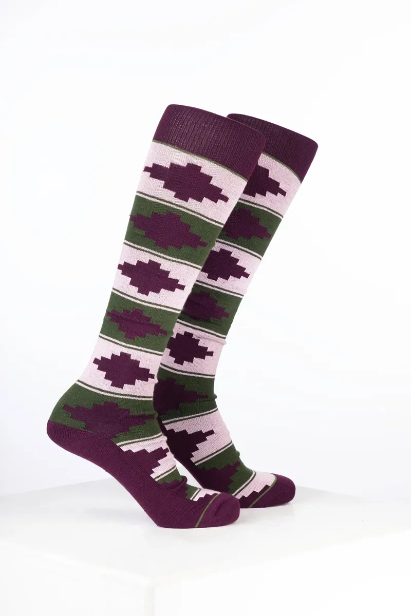 Rydale Womens Bamboo Rich Polo Belt Riding Socks Pack of Ten - Polo Dark Olive/Soft Pink/Dark Berry
