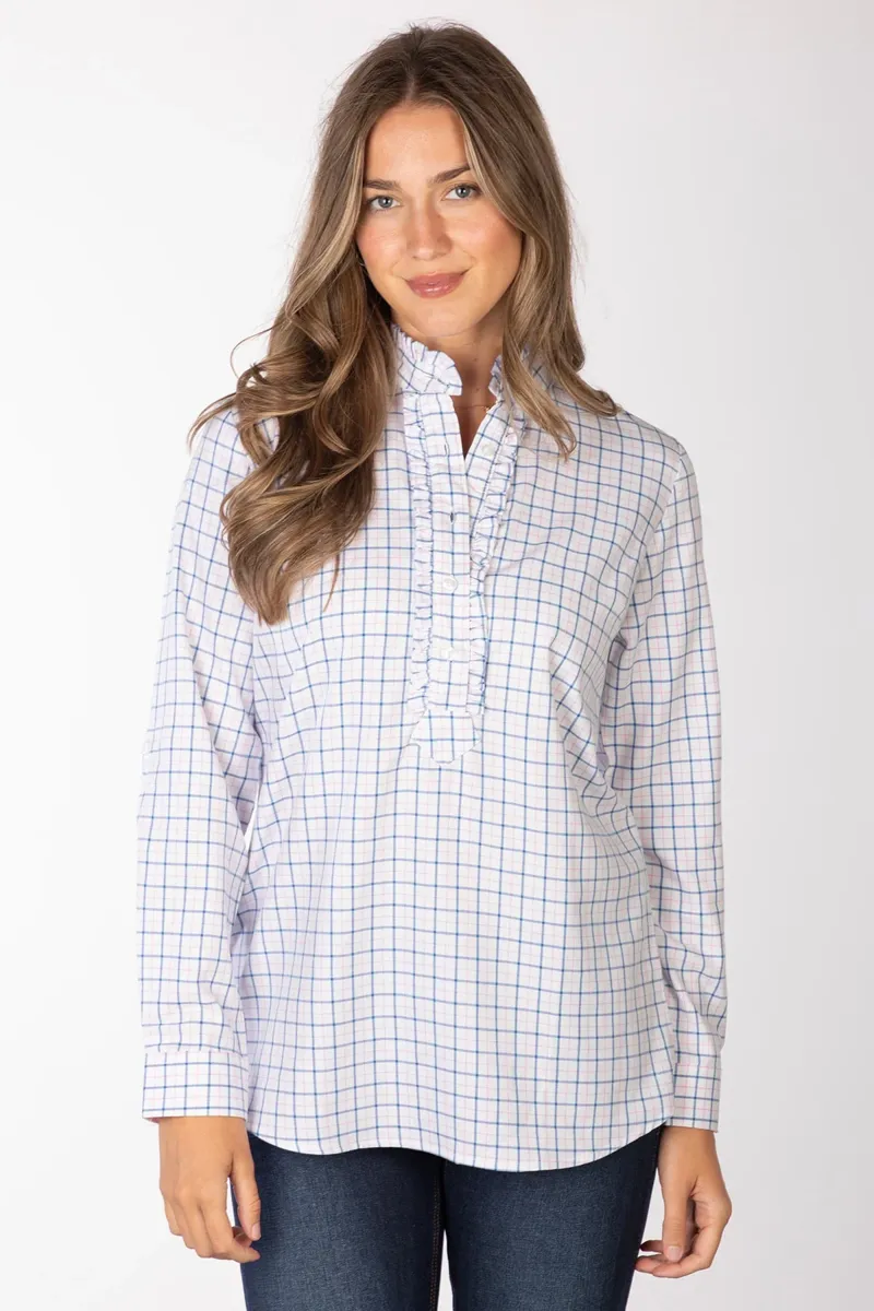 Rydale Ladies Ellie Hannah Overhead Ruffled Shirt - Ellie Blue-1