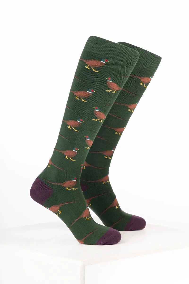 Rydale Women's Bird Welly Socks Pack of 10 - Walking Pheasant Dark Olive
