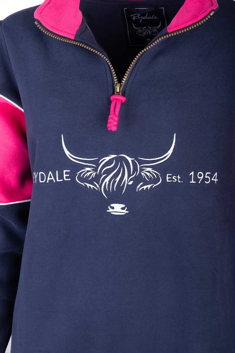 Rydale Ladies Byland Highland Cow Sweatshirt - Navy/Bonbon-2