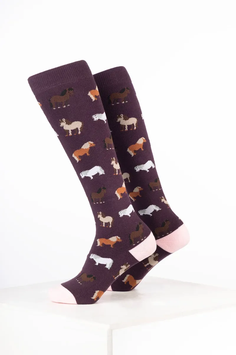 Rydale Kids Animal Welly Socks Pack of 10 - Shetland Dark Berry-1