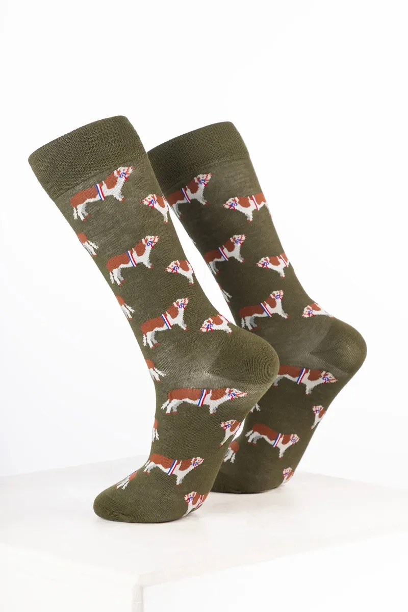 Rydale Women's Bamboo Rich Farm Ankle Socks Pack of 10 - Champion Heifer Dark Olive-1