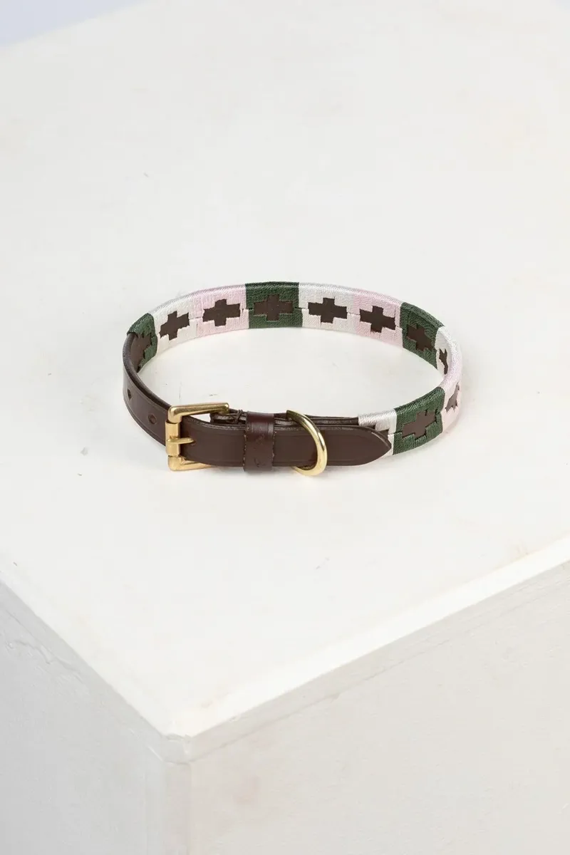 Rydale Polo Belt Dog Collar - Khaki/White/Sorbet