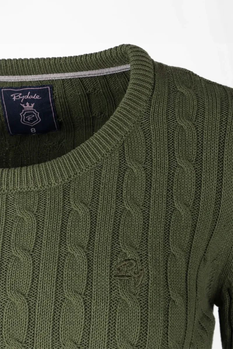 Rydale Emma Ladies Crew Neck Cable Knit Jumper - Khaki-2