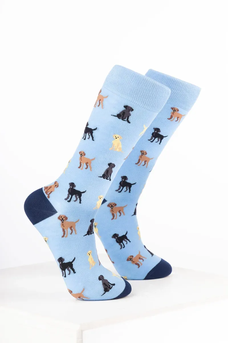 Rydale Women's Bamboo Rich Dog Ankle Socks Pack of 10 - Labrador Soft Blue