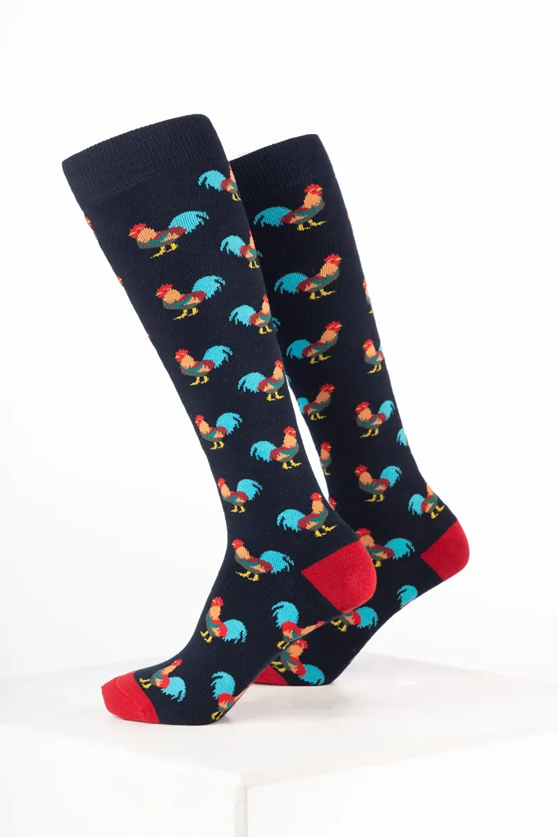 Rydale Men's Bird Welly Socks Pack of 10 - Cockerel Navy-1