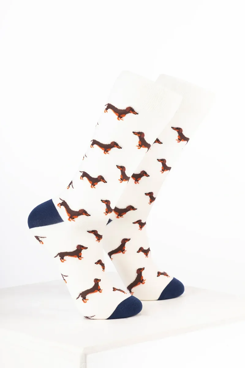 Rydale Women's Bamboo Rich Dog Ankle Socks Pack of 10 - Dachshund Cream