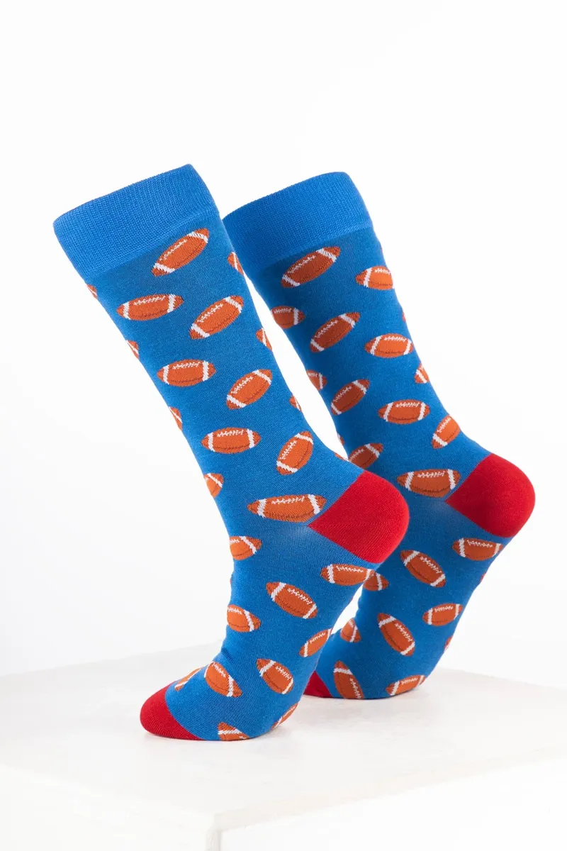Rydale Mens Bamboo Rich Sports Print Ankle Socks Pack of 10 - Rugby Blue-1