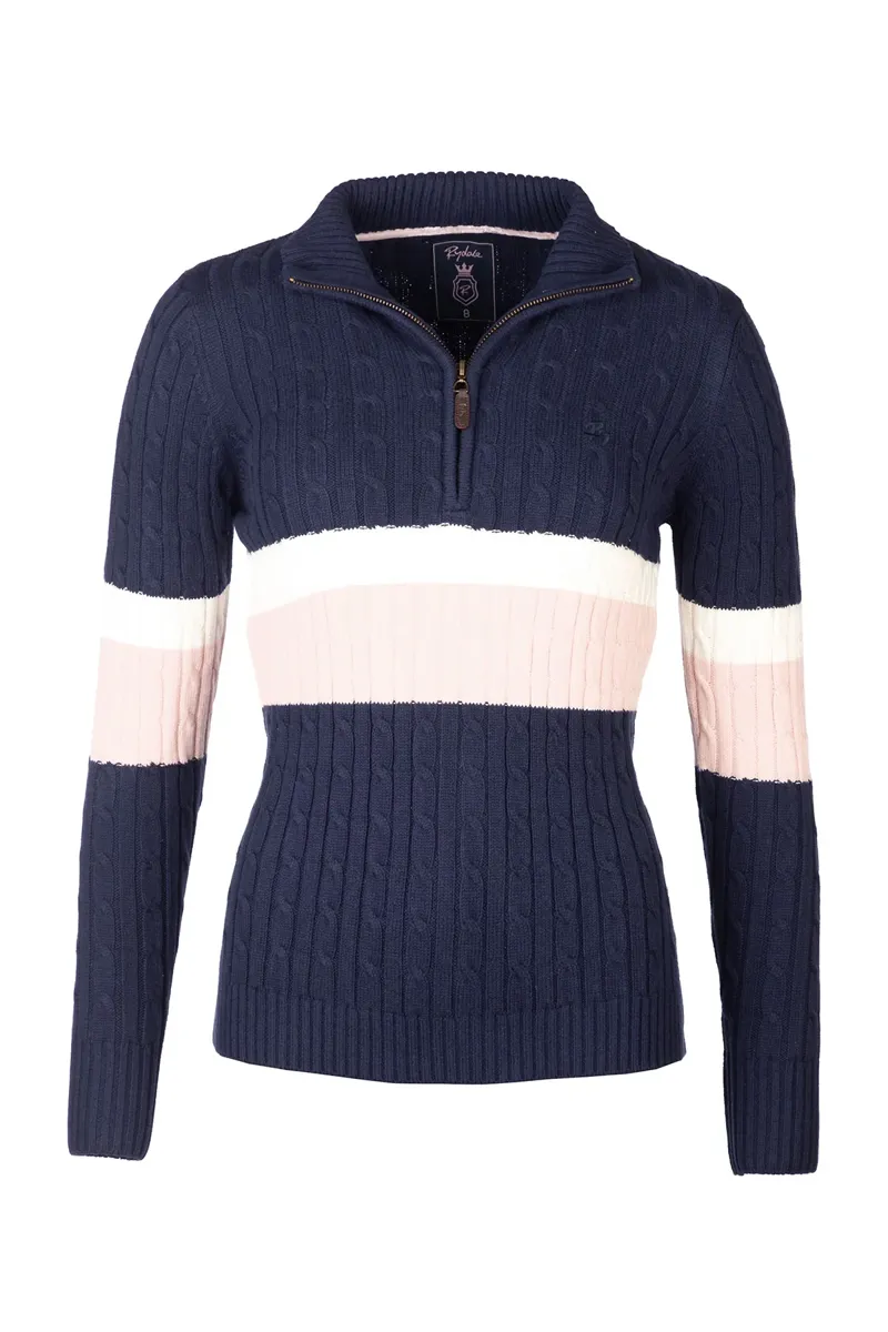 Rydale Ladies Bramham Striped Quarter Zip Jumper - Navy