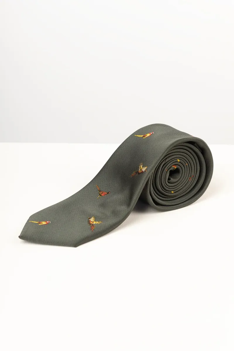 Rydale Men's Danby Flying Pheasant Shooting Tie - Multi Pheasant Olive