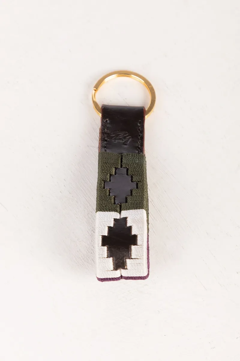 Rydale Askwith Leather Loop Polo Keyring - Olive/White/Burgundy-1