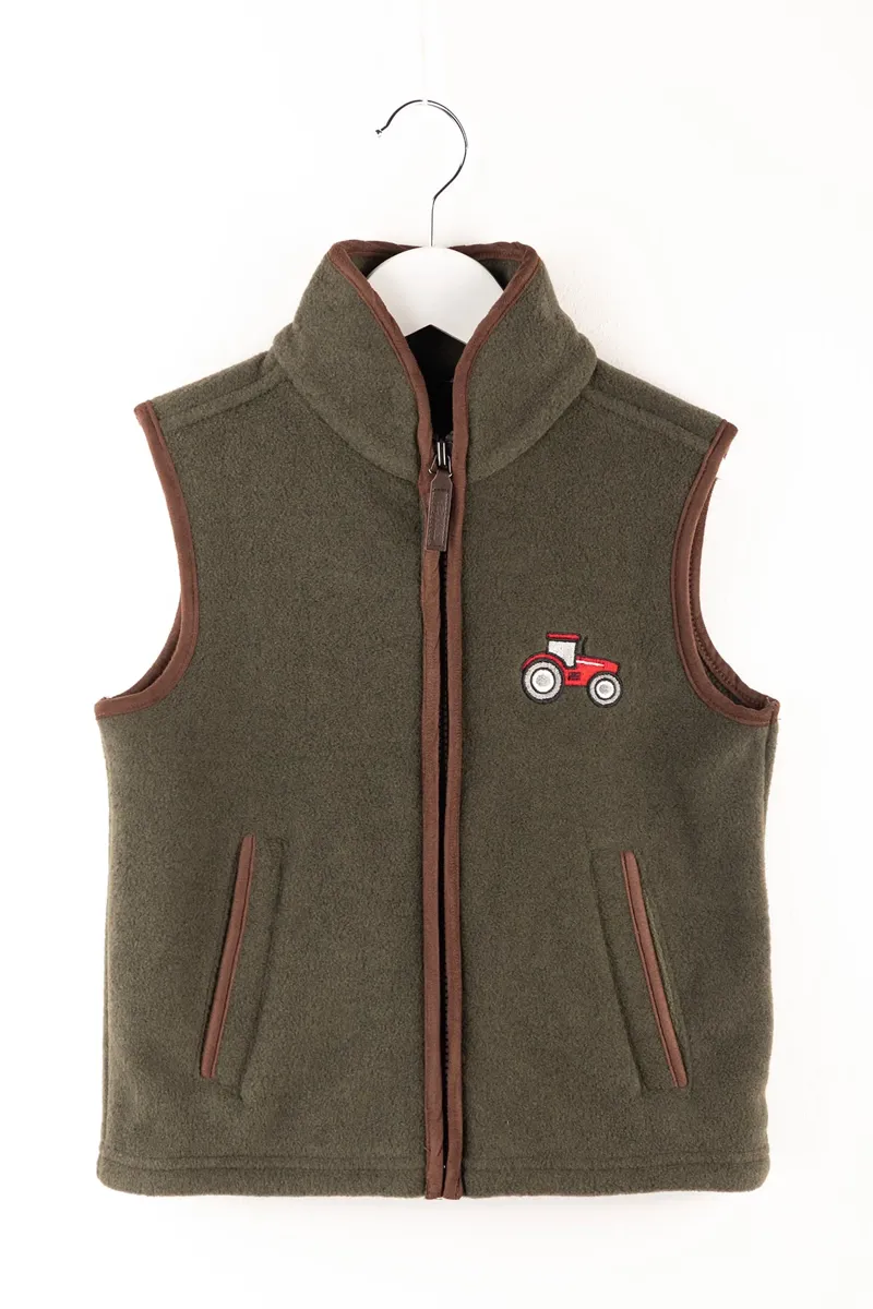 Rydale Huggate Kid's Mini Fleece Waistcoat - Tractor Khaki/Red
