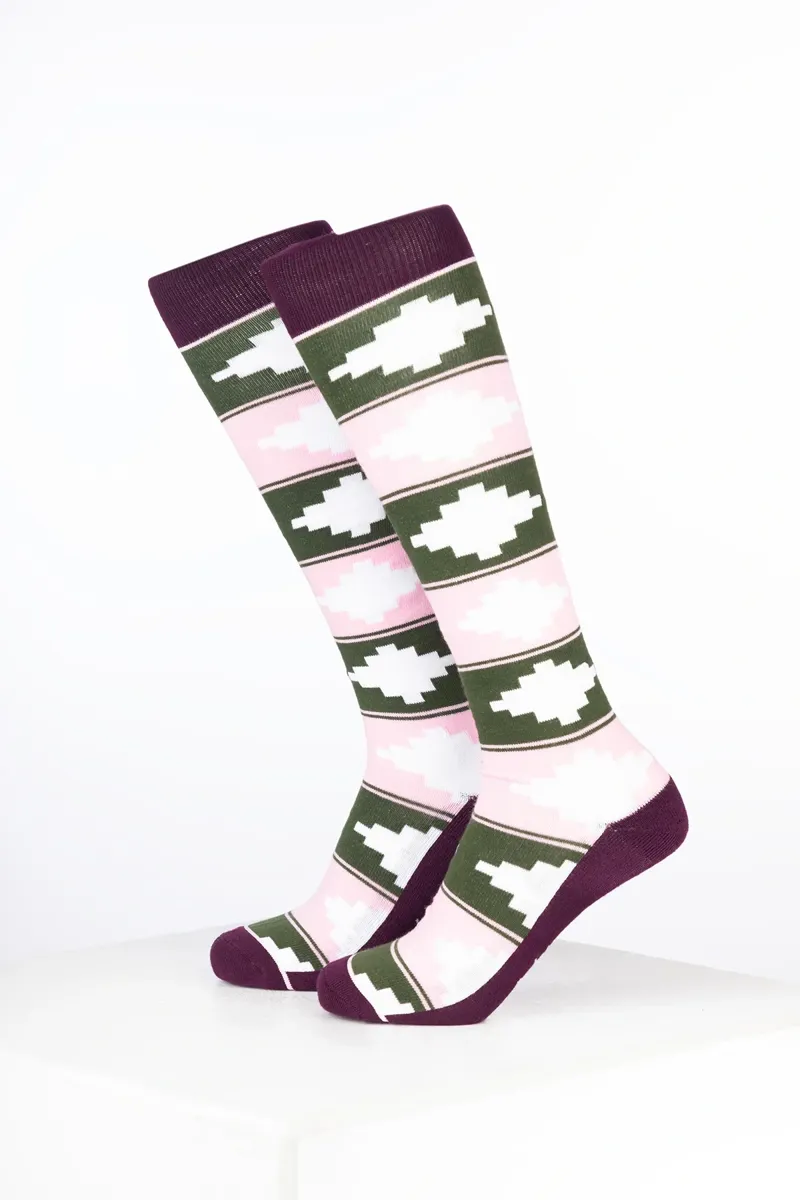 Rydale Womens Bamboo Rich Polo Belt Riding Socks Pack of Ten - Polo Dark Olive/Soft Pink/White-1