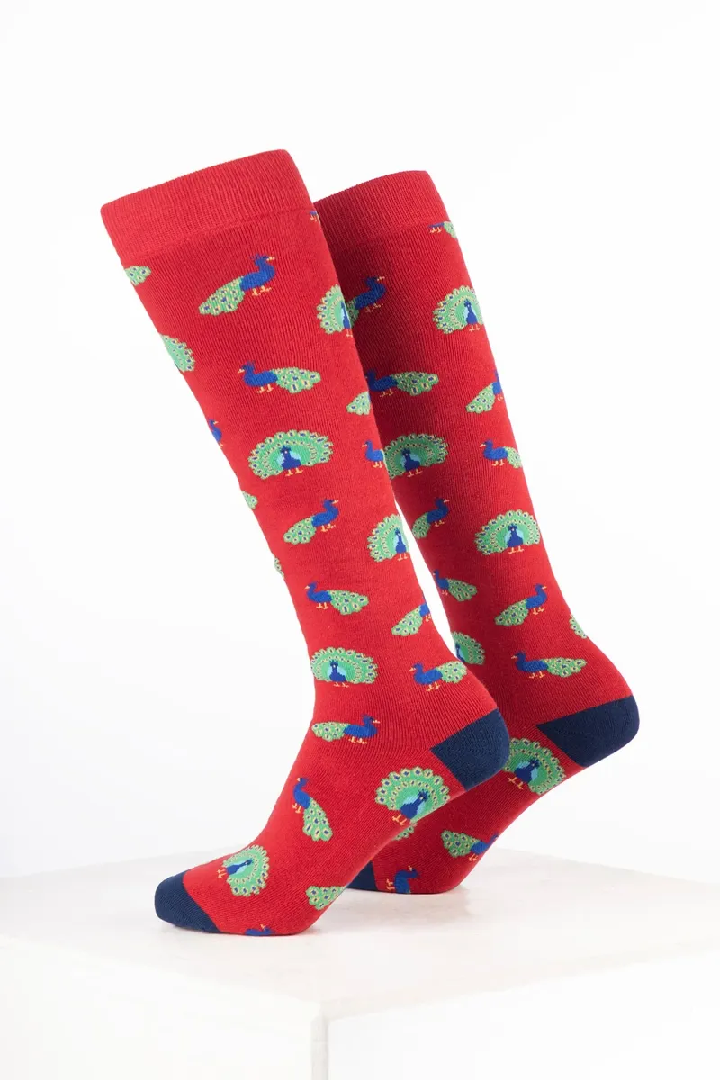 Rydale Women's Bird Welly Socks Pack of 10 - Peacock Strawberry-1