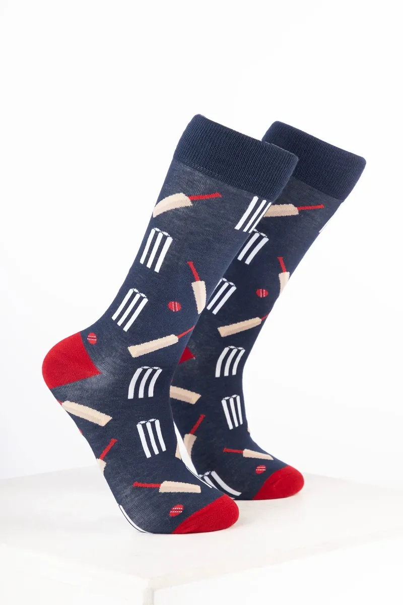 Rydale Mens Bamboo Rich Sports Print Ankle Socks Pack of 10 - Cricket Navy