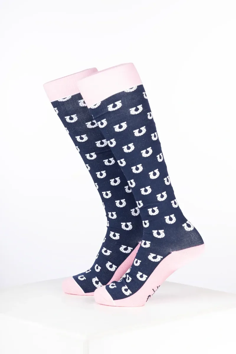 Rydale Womens Bamboo Rich Equestrian Print Riding Socks Pack of Ten - Horseshoe Navy-1