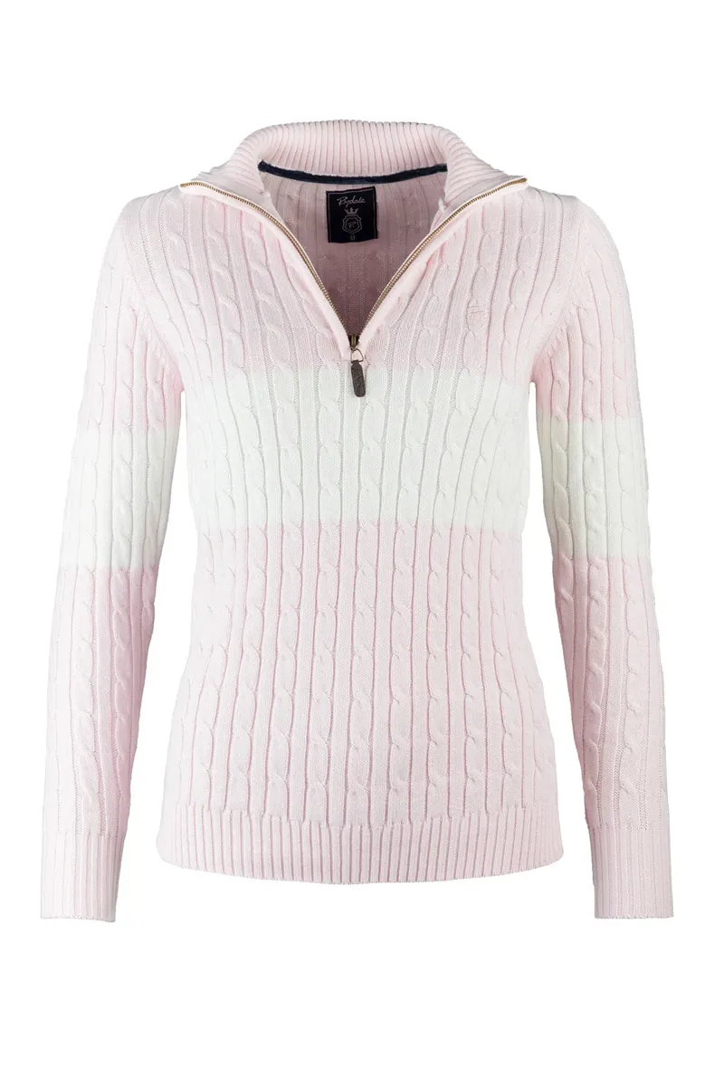 Rydale Ladies Bramham Striped Quarter Zip Jumper - Soft Pink