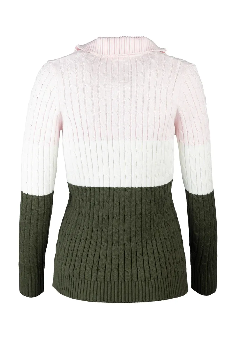 Rydale Ladies Bramham Striped Quarter Zip Jumper - Khaki-1