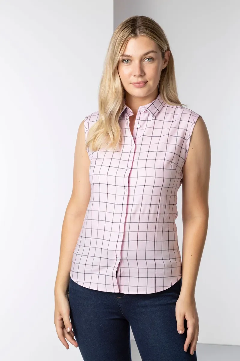 Rydale Ladies Kate Tweed Hannah Sleeveless Country Shirt - Pink