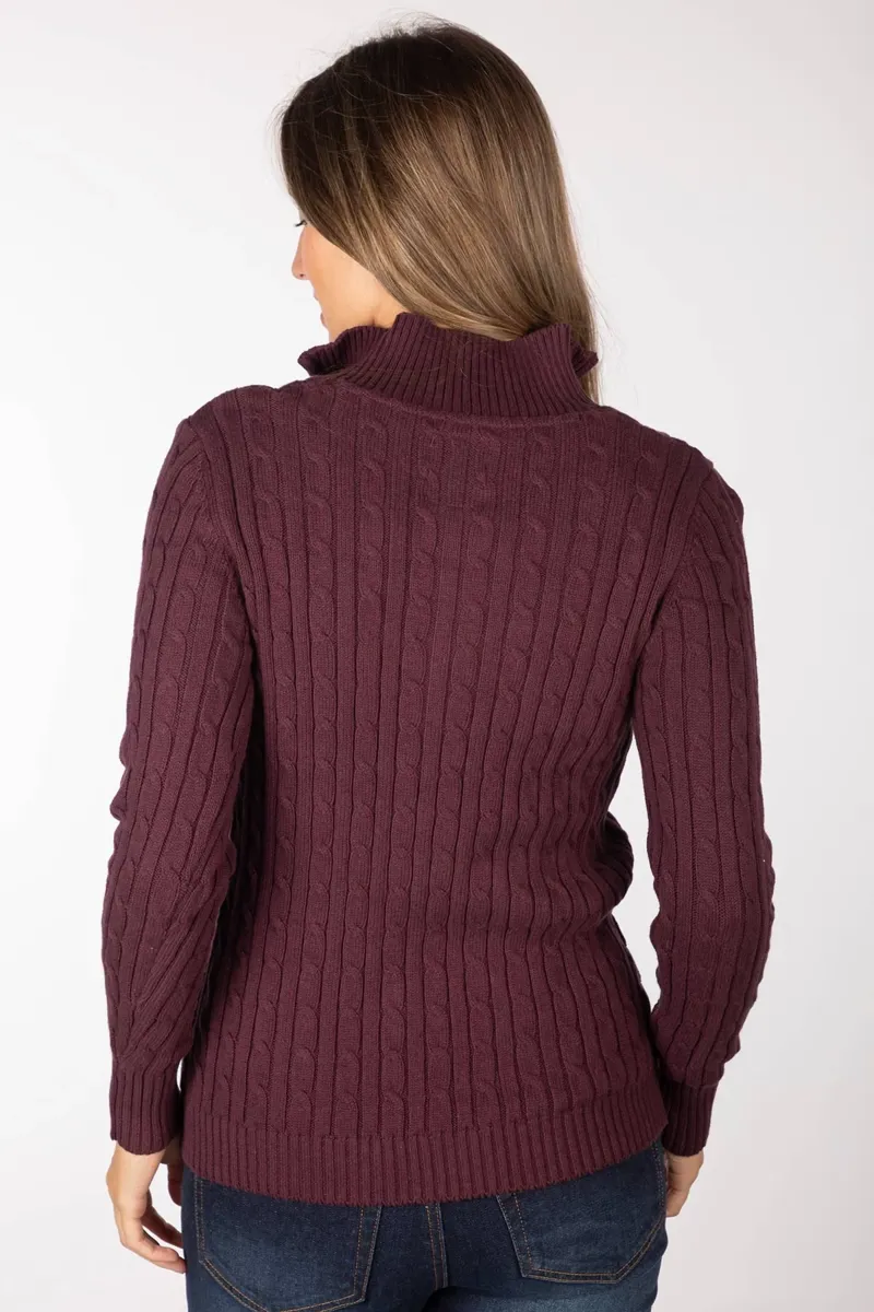 Rydale Ladies Emma Quarter Zip Cable Knit Jumper - Burgundy-1