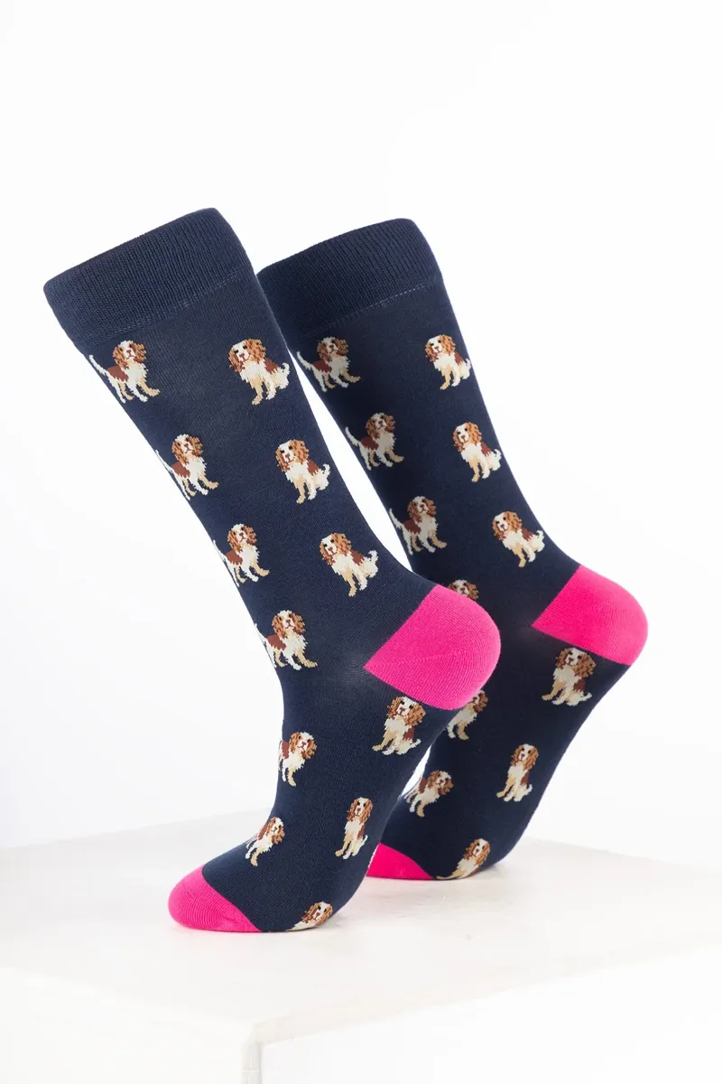 Rydale Women's Bamboo Rich Dog Ankle Socks Pack of 10 - Spaniel Navy-1