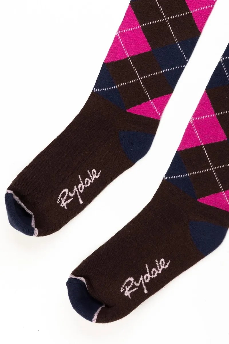Rydale Ladies Argyle Knee High Riding Socks - Dark Brown-2