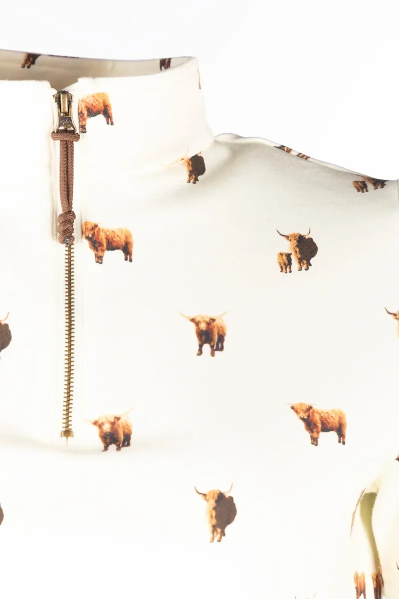 Rydale Ladies Foxholes Short Sleeved 1/4 Zip Top - Highland Cow-2
