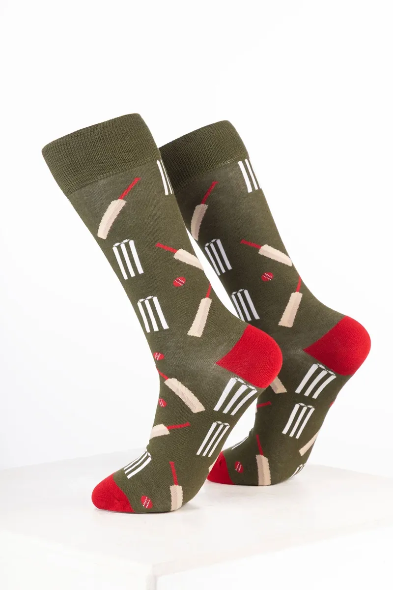 Rydale Mens Bamboo Rich Sports Print Ankle Socks Pack of 10 - Cricket Dark Olive-1
