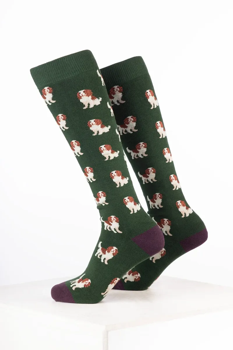 Rydale Women's Dog Welly Socks Pack of 10 - Spaniel Dark Olive-1