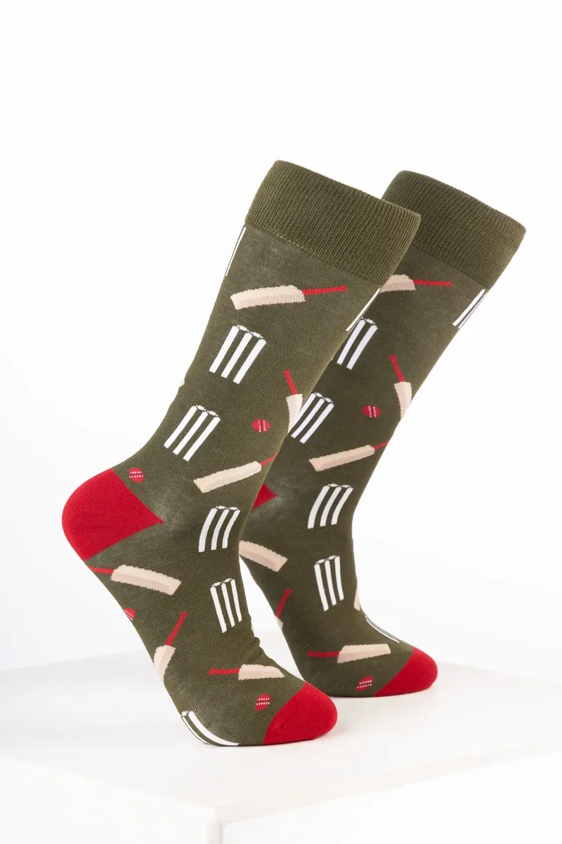 Rydale Mens Bamboo Rich Sports Print Ankle Socks Pack of 10 - Cricket Dark Olive