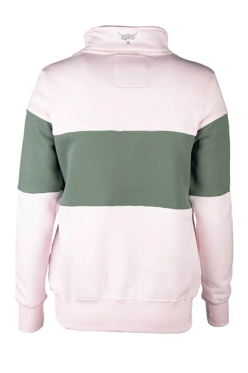 Rydale Ladies Byland Highland Cow Sweatshirt - Pale Pink/Thyme/Pale Pink-1