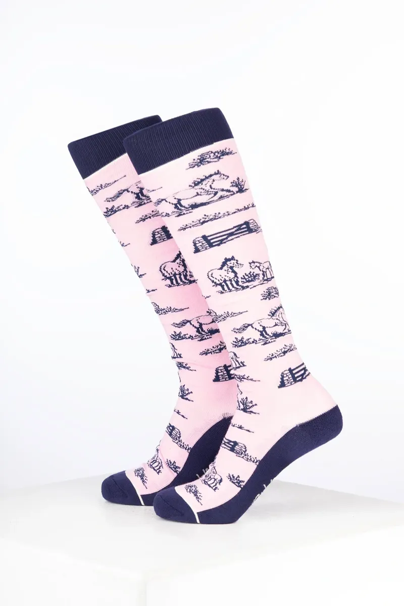 Rydale Womens Bamboo Rich Equestrian Print Riding Socks Pack of Ten - Equestrian Life Soft Pink-1
